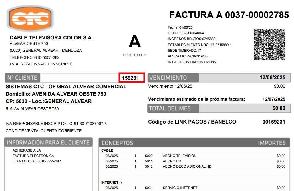 Ejemplo factura numero cliente